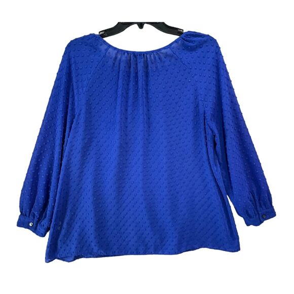 J Crew Blouse Womens S Cobalt Blue Sheer Swiss Dot Keyhole Popover Top Preppy - Picture 4 of 14